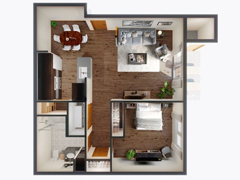 1 Bed 1 Bath Floor Plan at Panorama, Washington, 98065